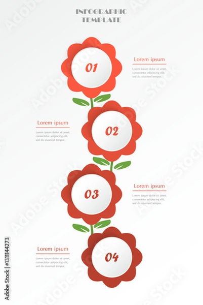 Fototapeta Step by step vertical flowers infographic template with 4 options, parts or processes.
