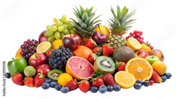 Fototapeta Fresh and Vibrant Assortment of All Fruits Including Apples, Bananas, Oranges, Grapes, Berries, and More on Transparent Background, Perfect for Healthy Lifestyle and Food Advertising Designs