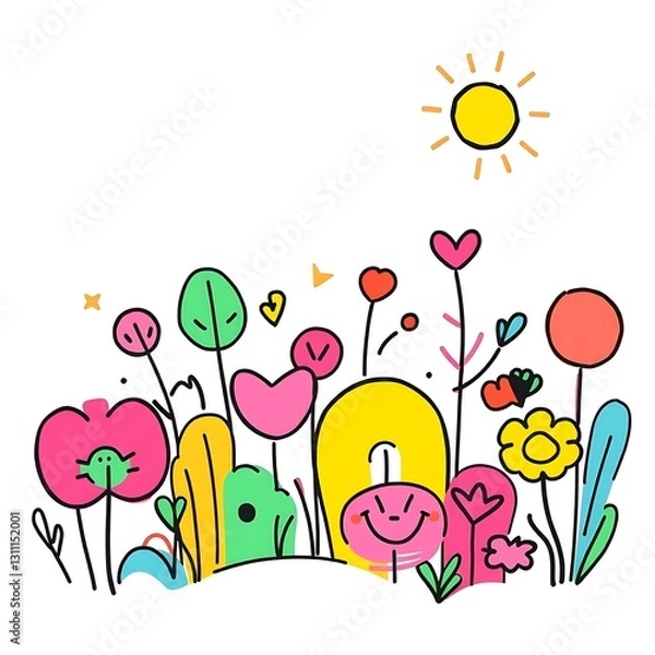 Obraz Vibrant Playful Shapes Illustration on White Background