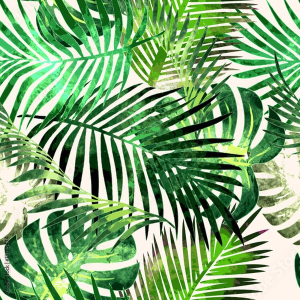 Obraz Tropical plants flowers seamless pattern
