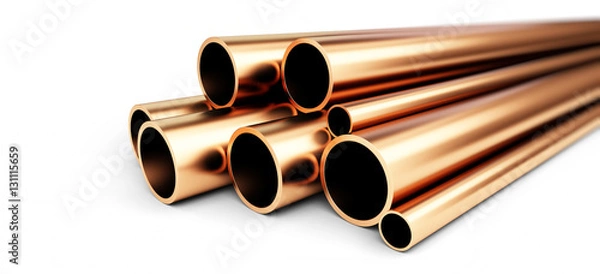 Obraz copper metal pipe on white background. 3d Illustrations