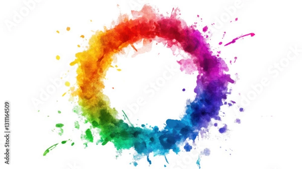 Fototapeta Colorful watercolor splatter with ink and paint drops creating a vibrant grunge design and artistic texture on paper