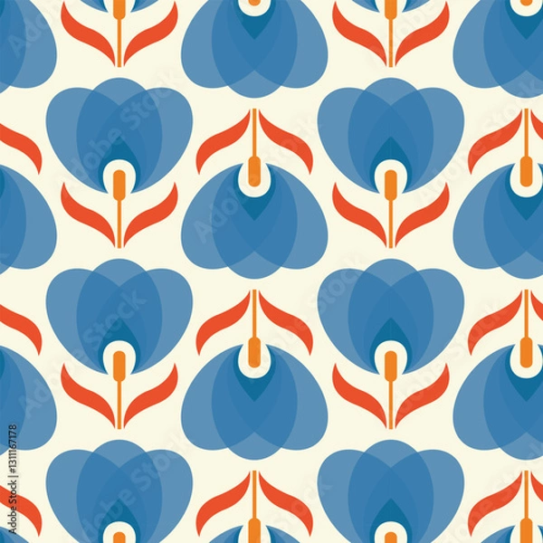 Fototapeta Scandi Retro Vintage Floral Patterns, Seamless Geometric Floral Patterns and Backgrounds, Digital Paper