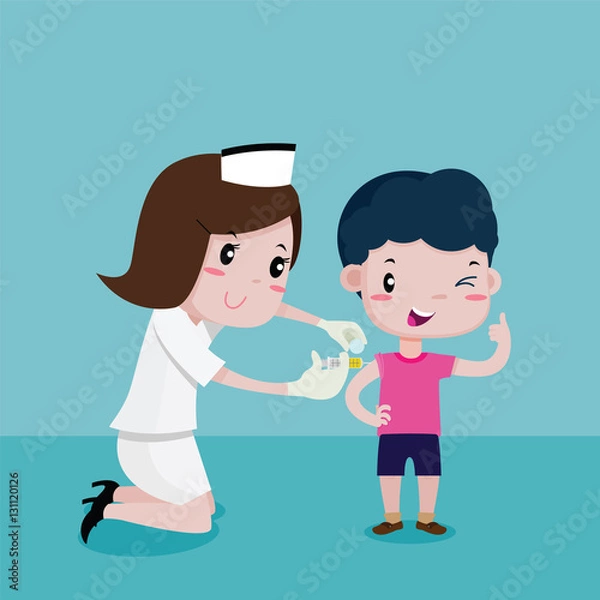 Fototapeta Boy Happy While the nurses was injecting, Vector cartoon