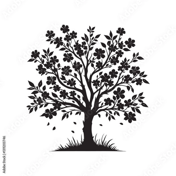 Obraz Black cherry tree Vector design - Minimalist Black Cherry tree Silhouette - Black Cherry Tree Illustration - Tree Vector Silhouette.