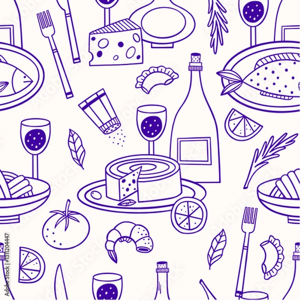 Fototapeta Seamless pattern italian cuisine. hand drawn pattern for menu printing, fabric and wrapping paper.