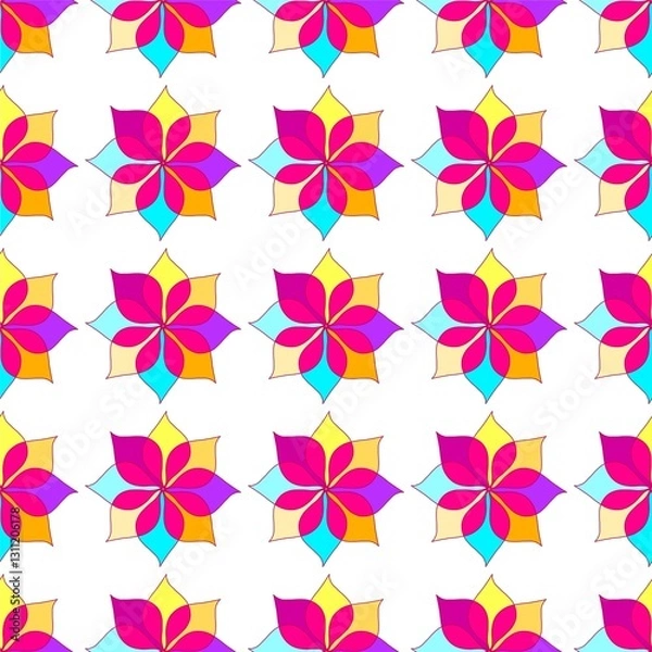 Fototapeta Seamless pattern of drawing colorful flower for card, wallpaper, scene, wall, cloth, textile, wrapping paper.
