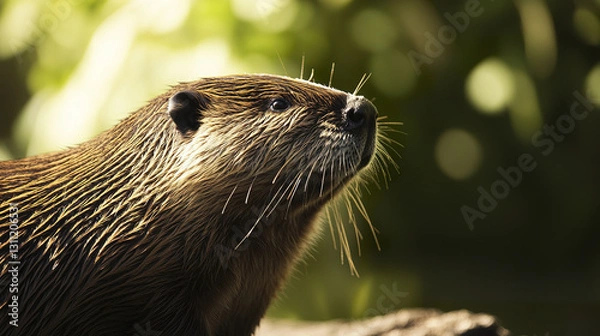 Fototapeta noble beaver with rounded ears in natural setting