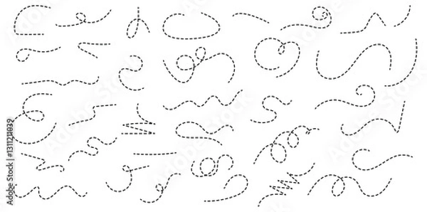 Obraz hand-drawn dotted line element set. curved and twisted dashed paths