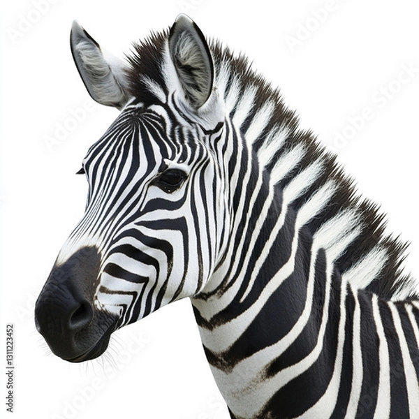 Fototapeta Zebra with striking stripes isolated on white background