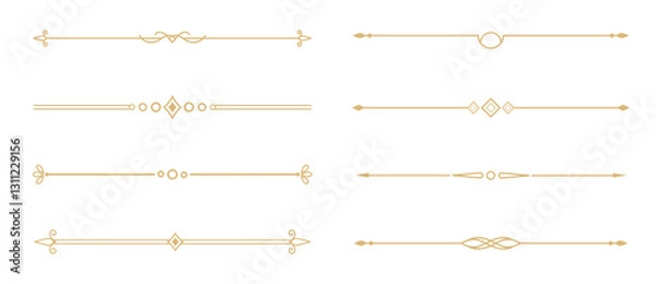 Fototapeta Set of Vintage decorative golden lines. text dividers. Gold line border. Lines separators, Borders, Vintage dividers, Underline elements. Vector illustration