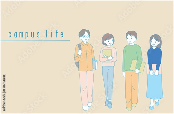 Obraz キャンパスライフを楽しむ男女の大学生
