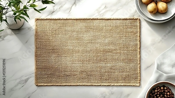 Fototapeta Burlap Placemat on Marble Table