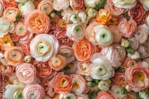 Obraz Seamless floral background with peach and coral ranunculus