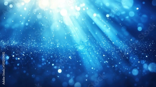 Obraz Blue glitter bokeh background with light rays. Ideal for festive designs, adding sparkle and magic to your projects.
