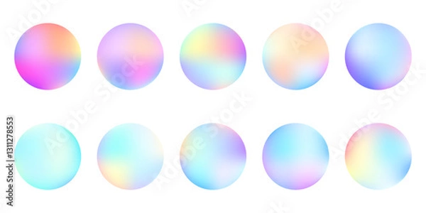 Fototapeta collection of colorful glowing holographic sphere shape element designs