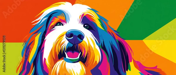 Obraz Colorful Abstract Bearded Collie Dog with Vibrant Coat Displaying Unique Patterns and Textures Perfect for Pet Lovers and Art Enthusiasts Seeking Eye-Catching Imagery