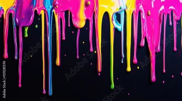 Fototapeta Colorful paint drips against a dark background creating a unique design