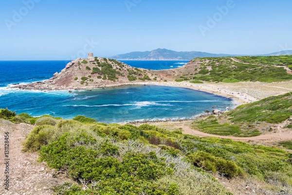 Fototapeta Overview of Porticciolo beach in Sardinia