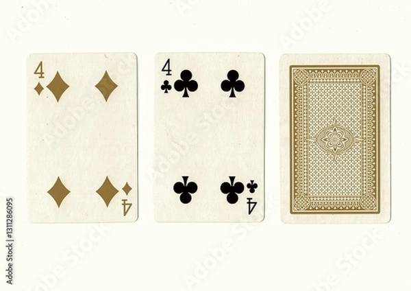 Fototapeta A hand of playing cards with a pair of the same value revealed in sepia.