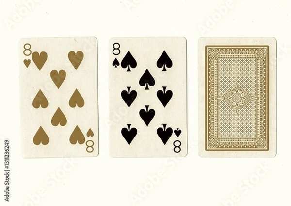 Fototapeta A hand of playing cards with a pair of the same value revealed in sepia.