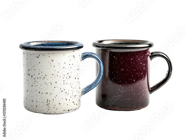 Obraz Isolated Two White Enamel Mugs