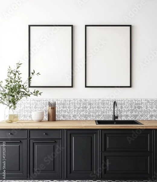 Fototapeta Modern Kitchen Mockup with Empty Frames (1)