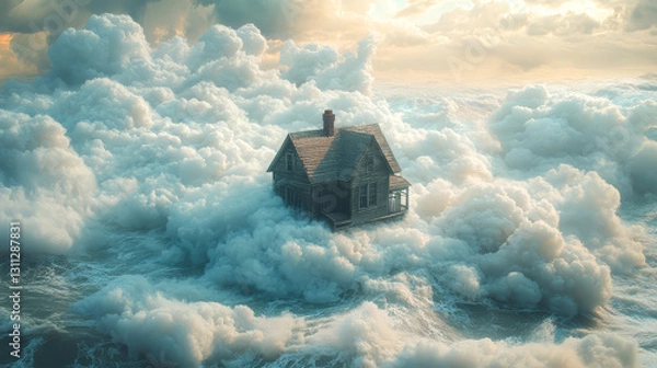 Obraz A house in the clouds. Fantasy illustration background.