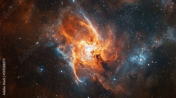 Fototapeta A vibrant nebula glows with intense colors in deep space