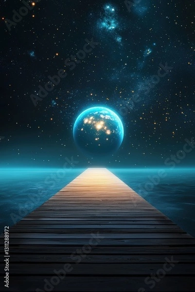 Fototapeta A digital bridge connecting two planets.