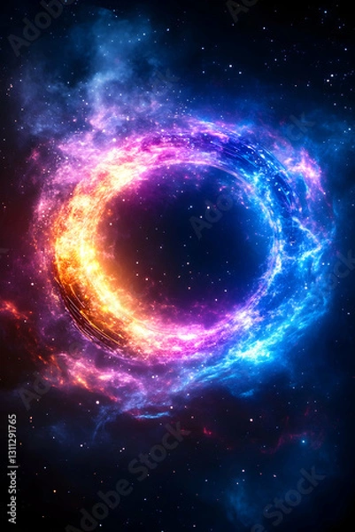 Fototapeta Glowing nebula forming ring, visible in deep space against stellar background
