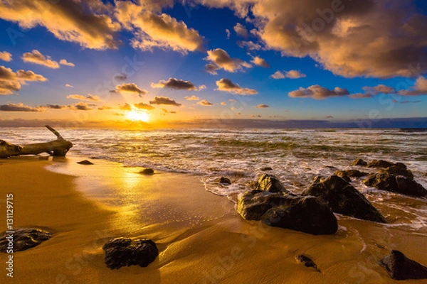 Obraz Piękny hawajski zachód słońca na północnym brzegu Oahu