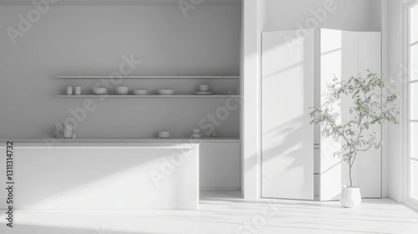 Fototapeta Aesthetically pleasing modern kitchen with white counters