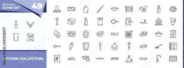 Fototapeta outline icons set - kitchen collection. concept. vector icons included milk, knives and more.