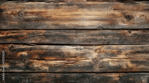 Fototapeta The texture of weathered wood planks reveals natural rustic patterns