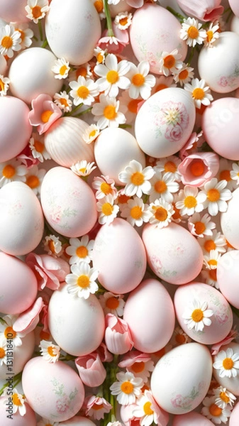 Obraz Seamless Easter Egg Pattern. Hand-painted pastel eggs, floral & dot motifs. Watercolor texture. Festive, spring design. Repeatable