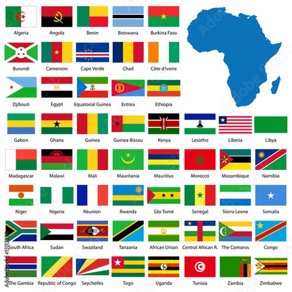 Fototapeta Detailed African flags and map