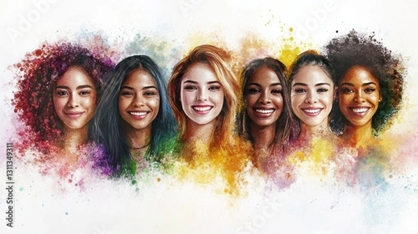 Fototapeta Diverse women from different cultural backgrounds, each showcasing distinct features and bright smiles