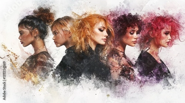 Fototapeta Five women, each with a distinct look and style