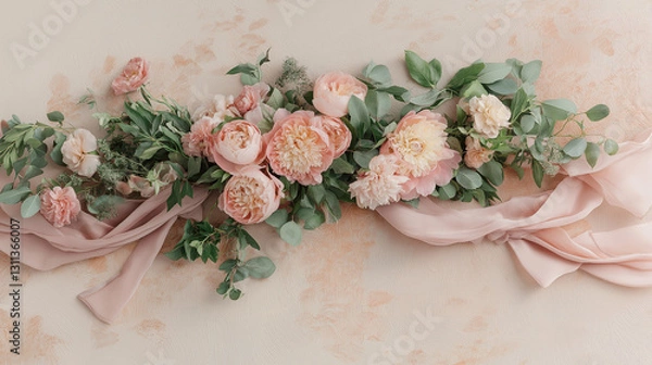 Obraz Elegant Floral Composition: Romantic Peonies and Eucalyptus Arrangement