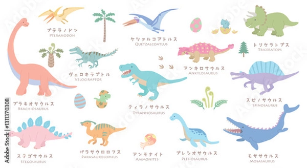 Obraz 恐竜イラストセット　パステルカラー