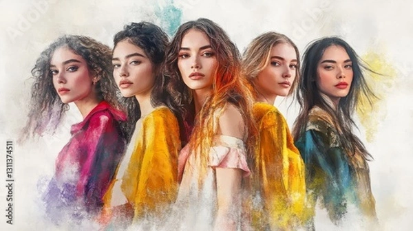 Fototapeta Five women, each with distinct styles and expressions