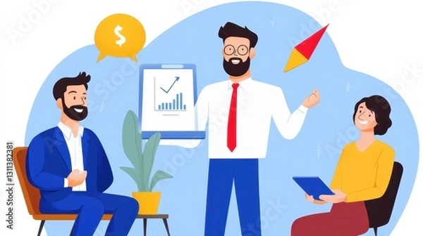 Obraz Innovative startup founder presenting to engaged investors, professional and stylish setting, determination and hard work evident.