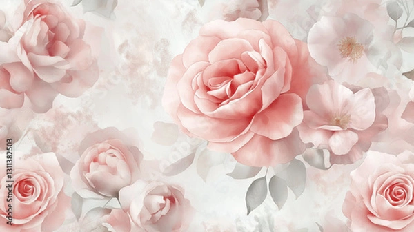 Obraz Seamless Floral Pattern of Watercolor Roses and Petals