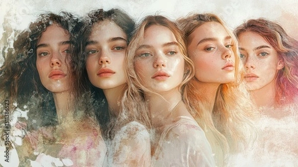 Fototapeta Five women, each with unique features and appearances