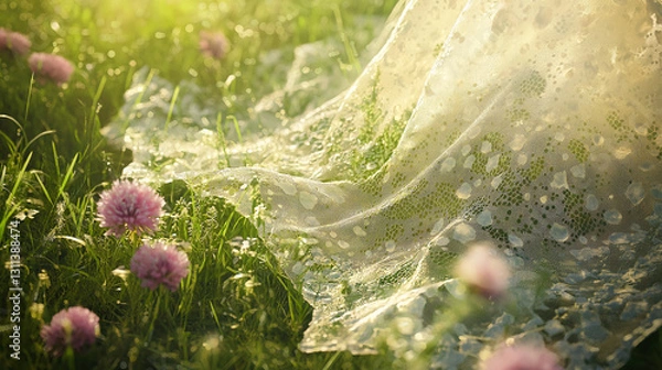 Fototapeta Romantic Garden Atmosphere with Delicate Thin Lace Fabric