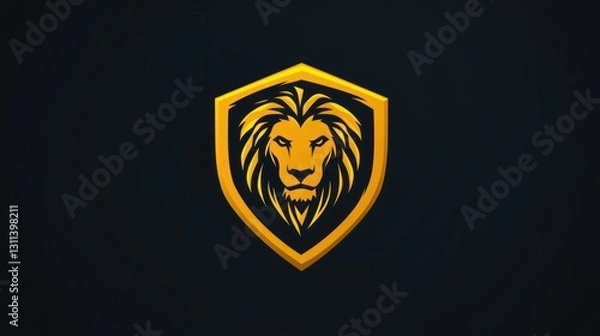 Fototapeta Golden Lion Shield Emblem on Dark Background