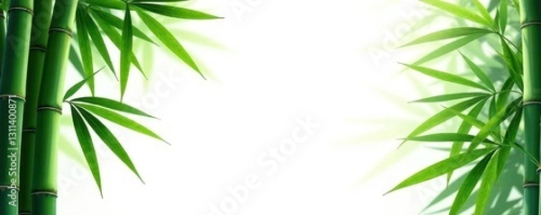 Obraz Lush green bamboo and palm trees against a bright white background , summer, artwork