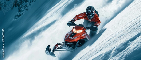 Obraz Snowmobile racing down steep slopes-2