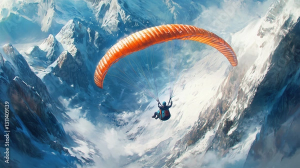 Obraz Paraglider diving past icy cliffs-1